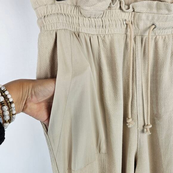 NWT BLANKNYC Ruffled Smocked Paperbag Elastic Waist Pull On Linen Jogger Pant L - Picture 5 of 12